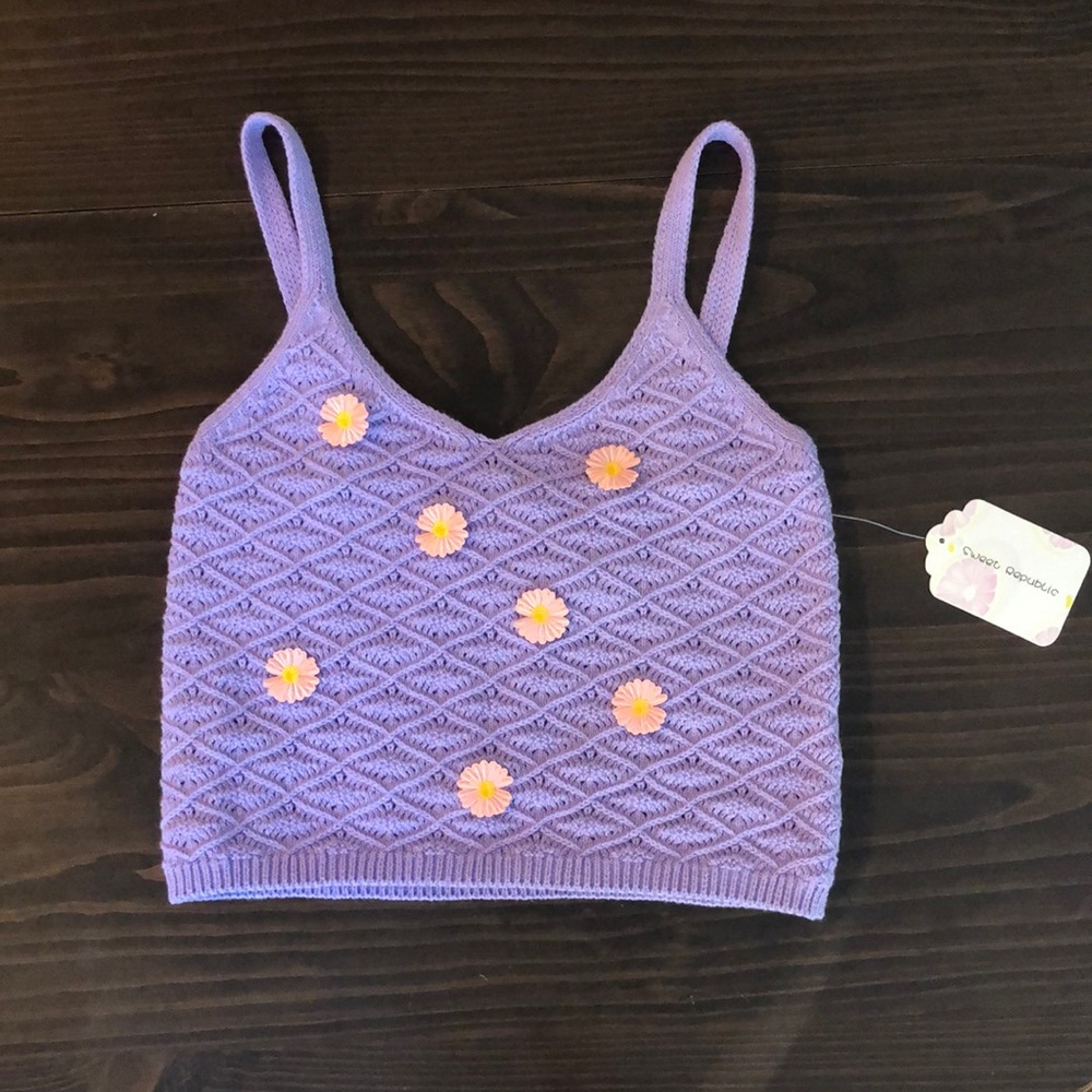 Sweet Republic NWT Lavender Crochet Knit Crop Top Y2K